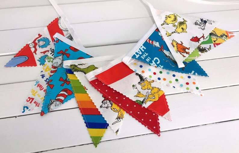 Dr Seuss Bunting Banner Flags Cat In The Hat Birthday Etsy