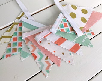 Boho Garland Bunting Banner, Baby Girl Nursery Decor, Girl Baby Shower - Blush Pink, Mint and Gold Arrows