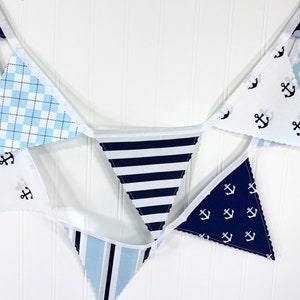 Whale and Anchors Garland Banner Fabric Bunting, Ocean Nursery Décor, Nautical Baby Shower Banner Dark Blue and Light Blue Anchors Whales image 9