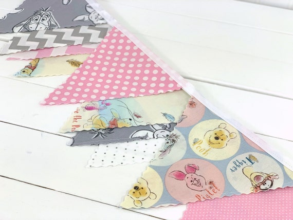 Nursery decor 18 flags Winnie the Pooh mini bunting Baby shower gift.