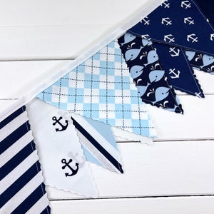 Whale and Anchors Garland Banner Fabric Bunting, Ocean Nursery Décor, Nautical Baby Shower Banner Dark Blue and Light Blue Anchors Whales image 4