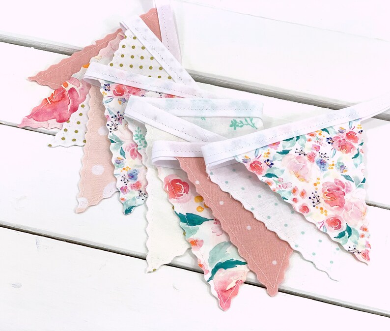 WildFlowers Garland Mini Bunting Banner, Floral Baby Shower Banner Blush Pink, Gold, Mint Indy Bloom Watercolors Flowers image 3