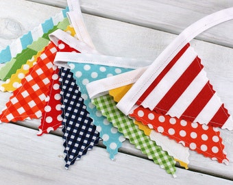 Rainbow Bunting Banner Garland, Colorful Nursery Decor - Rainbow Dots and Gingham