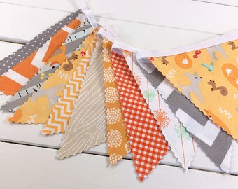 Woodland Banner Garland, Woodland Baby Shower Decoration - Orange and Gray Woodland Fox and Deer