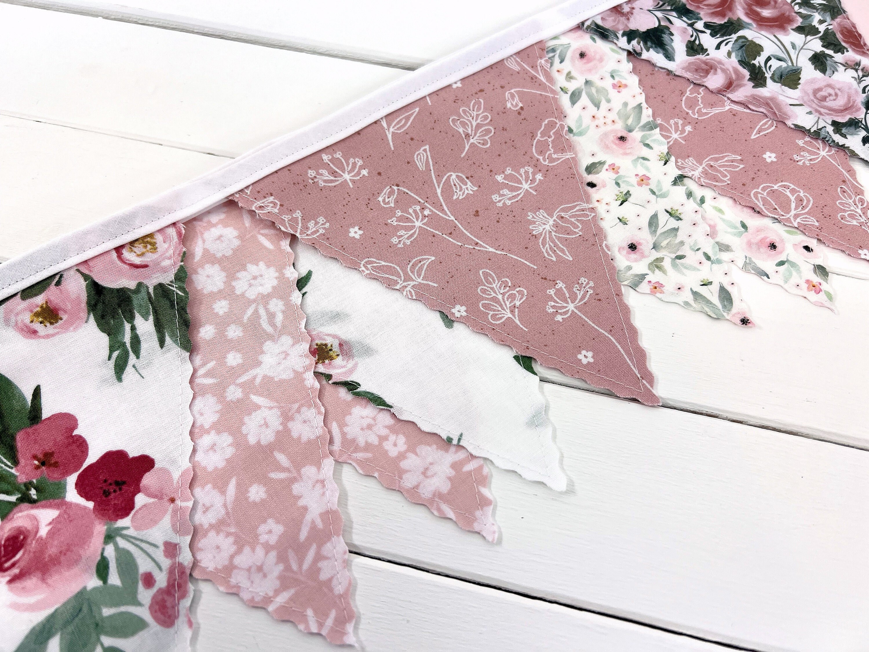 Wildflowers Flower Banner Bunting Floral Garland Pennant Banner Light Pink and Green Watercolor Flowers