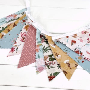 Wildflowers Bunting Banner Garland, Boho Nursery Decor, Coquette Aesthetic Room Decor Blush Pink, Gold, and Green Vintage Floral image 7