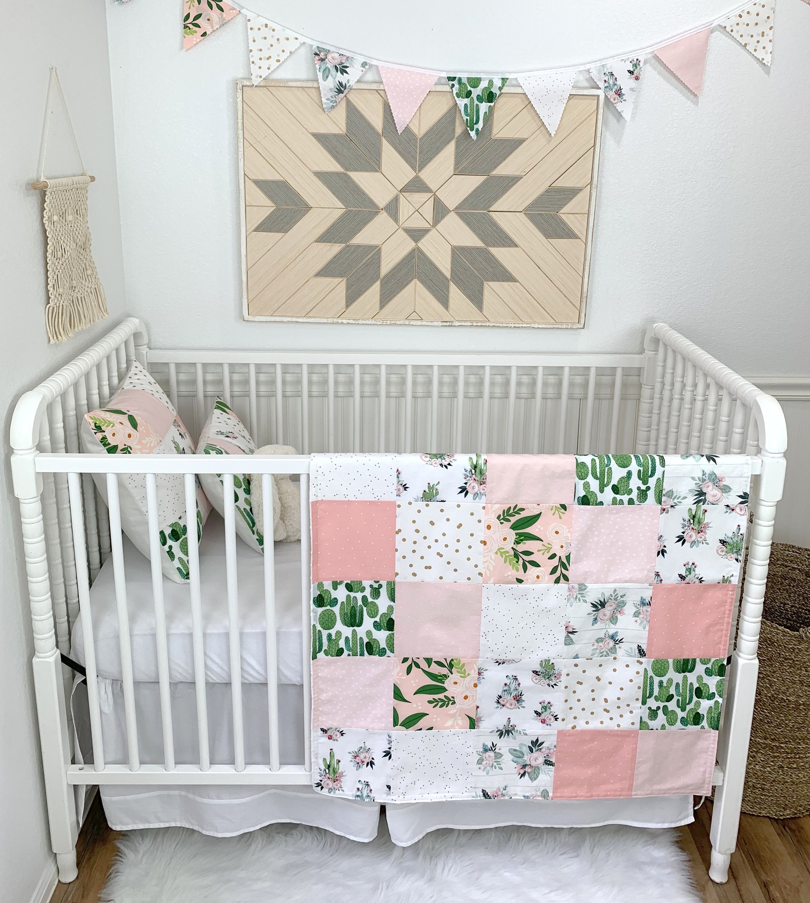 Boho Nursery Bunting Banner, Fabric Bunting, Baby Girl Nursery Decor - Blush Pink and Gold Cactus Flowers Boho Nursery Bunting Banner, Fabric Bunting, Baby Girl Nursery Decor - Blush Pink and Gold Cactus Flowers