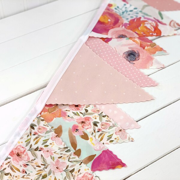 Wildflowers Bunting Banner Garland, Boho Nursery Decor, Flower garland, Nursery Bunting - Indy Bloom Blush Pink and Mint Watercolor Flowers