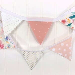 WildFlowers Garland Mini Bunting Banner, Floral Baby Shower Banner Blush Pink, Gold, Mint Indy Bloom Watercolors Flowers image 4