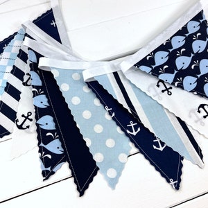 Whale and Anchors Garland Banner Fabric Bunting, Ocean Nursery Décor, Nautical Baby Shower Banner Dark Blue and Light Blue Anchors Whales image 5