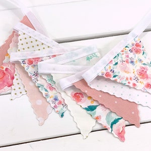 WildFlowers Garland Mini Bunting Banner, Floral Baby Shower Banner Blush Pink, Gold, Mint Indy Bloom Watercolors Flowers image 5