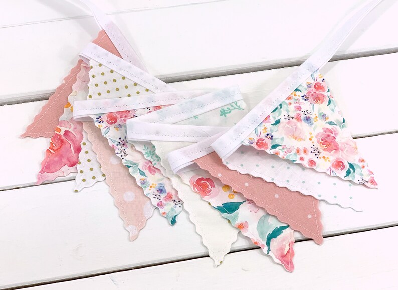 WildFlowers Garland Mini Bunting Banner, Floral Baby Shower Banner Blush Pink, Gold, Mint Indy Bloom Watercolors Flowers image 5