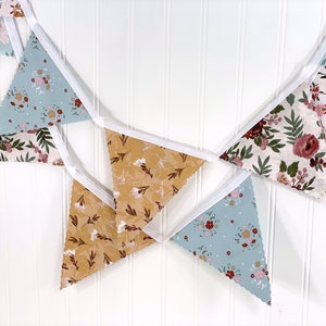 Wildflowers Bunting Banner Garland, Boho Nursery Decor, Coquette Aesthetic Room Decor Blush Pink, Gold, and Green Vintage Floral image 6