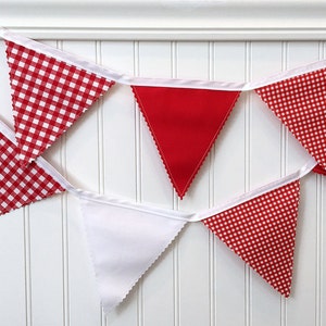 Fabric Bunting, Picnic or Barbecue Decor Baby-Q Red and White Gingham image 5