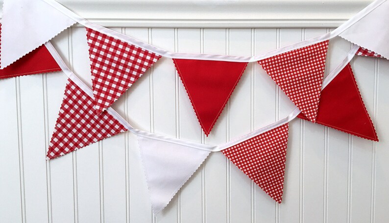 Fabric Bunting, Picnic or Barbecue Decor Baby-Q Red and White Gingham image 5