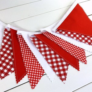 Fabric Bunting, Picnic or Barbecue Decor Baby-Q Red and White Gingham image 1