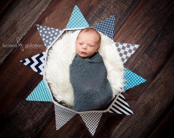 Bunting Banner Garland Flags, Eco-Friendly Party Decor - Navy Blue, Gray and Blue