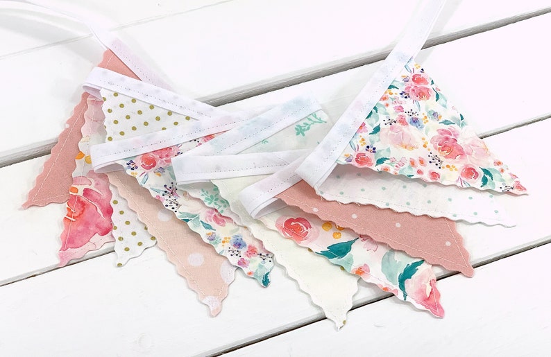 WildFlowers Garland Mini Bunting Banner, Floral Baby Shower Banner Blush Pink, Gold, Mint Indy Bloom Watercolors Flowers image 6