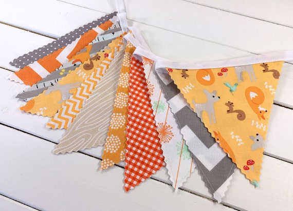 Fox Bunting Nursery Baby shower Party cute decoration Fabric Handmade