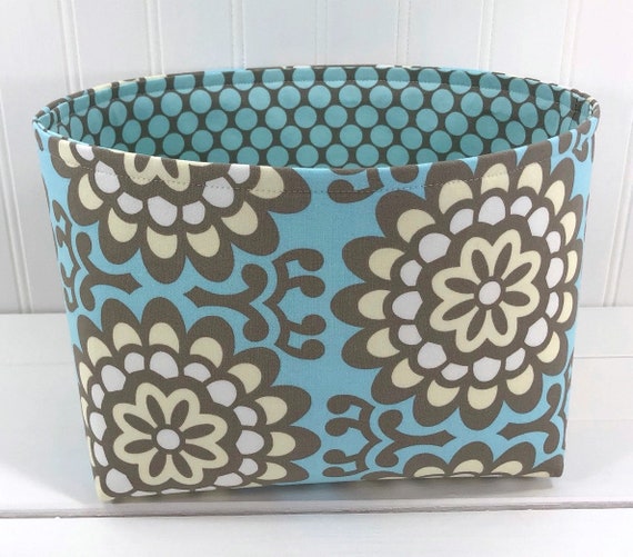 Storage Basket Mudroom Storage Floral Storage Bin Light Blue And Gray Flowers