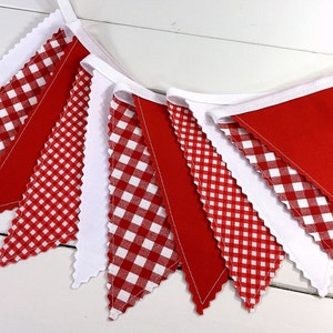 Fabric Bunting, Picnic or Barbecue Decor Baby-Q Red and White Gingham image 4