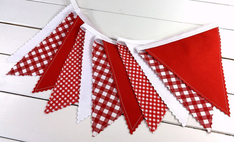 Fabric Bunting, Picnic or Barbecue Decor Baby-Q Red and White Gingham image 4