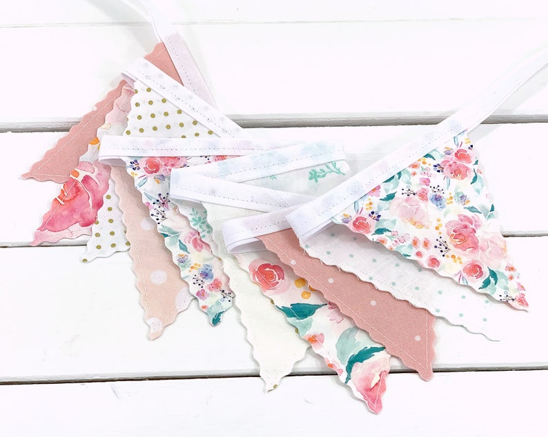 WildFlowers Garland Mini Bunting Banner, Floral Baby Shower Banner Blush Pink, Gold, Mint Indy Bloom Watercolors Flowers image 7