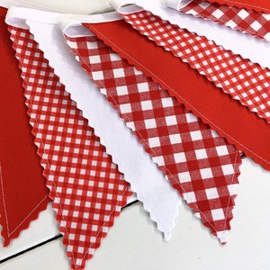 Fabric Bunting, Picnic or Barbecue Decor Baby-Q Red and White Gingham image 3