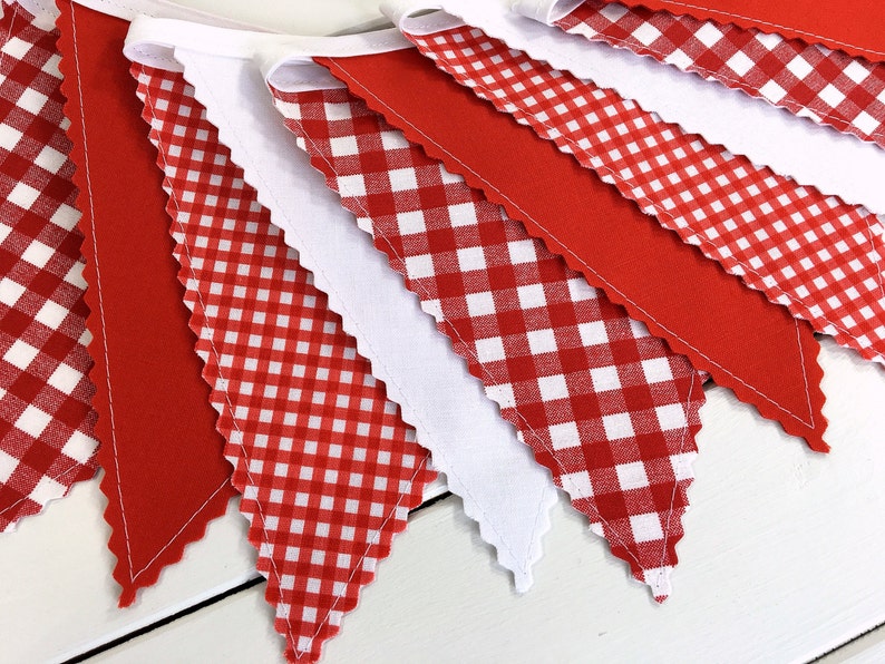 Fabric Bunting, Picnic or Barbecue Decor Baby-Q Red and White Gingham image 3