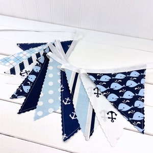 Whale and Anchors Garland Banner Fabric Bunting, Ocean Nursery Décor, Nautical Baby Shower Banner Dark Blue and Light Blue Anchors Whales image 8