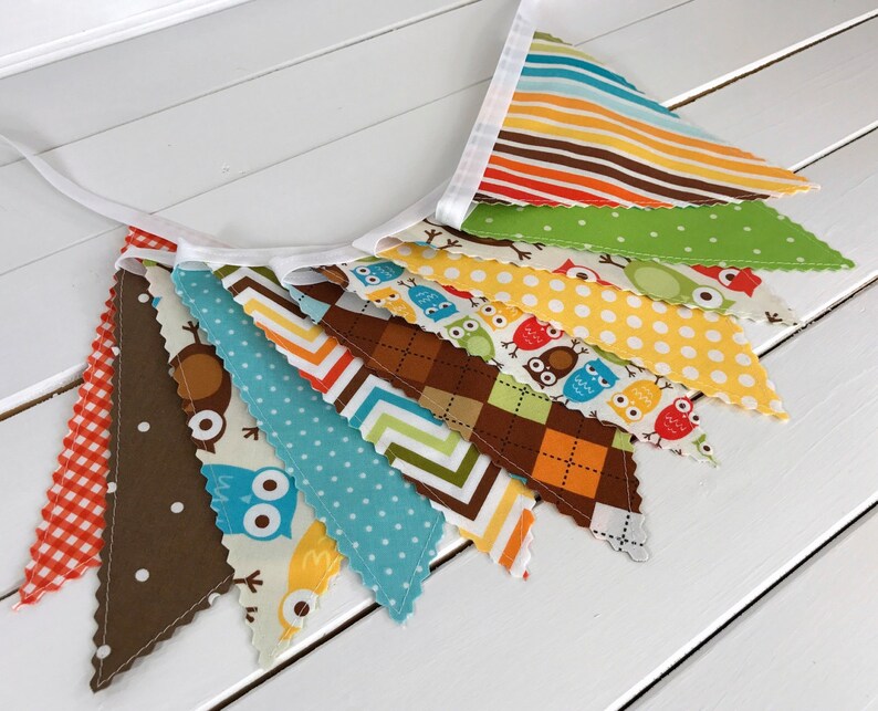 Woodland Nursery Decor Owl Fabric Bunting Banner Flags Baby Etsy