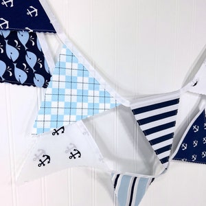 Whale and Anchors Garland Banner Fabric Bunting, Ocean Nursery Décor, Nautical Baby Shower Banner Dark Blue and Light Blue Anchors Whales image 6