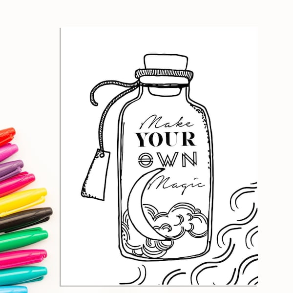 Make Your Own Magic Spell Jar Coloring Page Digital File Inspirational Quote