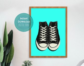 Converse High Tops on Blue Digital Print Pop Wall Art in 4 sizes All Star Shoes Poster