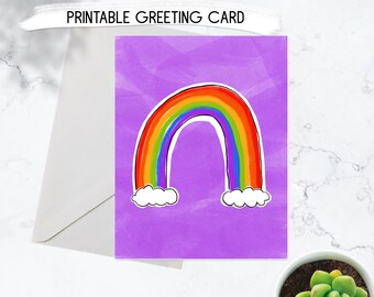 Purple Rainbow Printable Greeting Card Digital Alternative Any Occasion