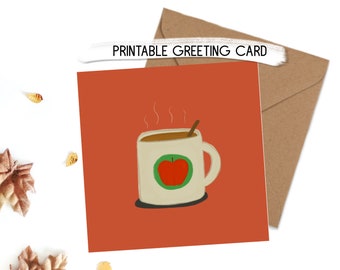 Hot Apple Cider Printable Square Greeting Card Digital Alternative Fall Autumn