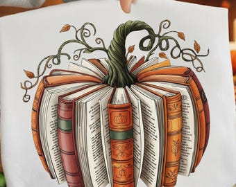 Retro Autumn Reading Png, Pumpkin Books PNG, Fall Clipart, Librarian Halloween Shirt, Cozy Pumpkin Season Digital Download for Teachers