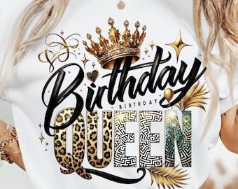 Birthday Queen PNG, Sublimation Design, Cheetah Print, Black Gold Crown, Digital Download, Printable Clipart, Queen Birthday Shirt