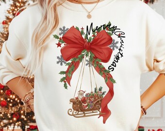 God julsläde PNG, sublimeringsdesign för julen, clipart för jultomten, kokett God jul med jultomten PNG, utskrivbar jul-T-shirt