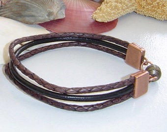 Brown and Black Triple Leather Bracelet