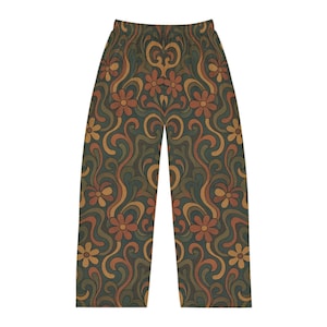 Hippie Pajama Pants, Groovy Lounge Bottoms, Retro Sleepwear, Men&#39;s Loungewear, Flower Power PJ Trousers