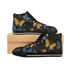 Butterfly Hi Tops Sneakers, Women&#39;s Shoes, Casual Footwear, Fashion Trainers, Stylish Sneaks for Her, Trendy Butterfly Print Sneakers