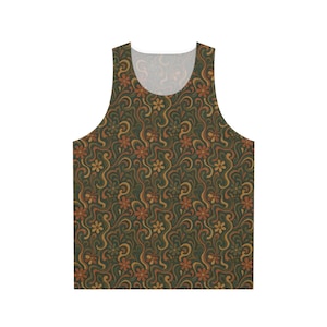 Flower Power Tank Top, Floral Sleeveless Shirt, Botanical Print Muscle Tee, Nature Lover Gift, Boho Yoga Apparel