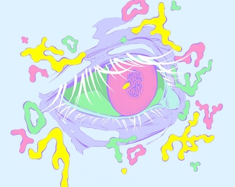Creepy Pastel Eyeball Print: Maximalist Psychedelic Eyeball Art (8.5x11")