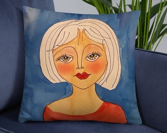 Deco pillow Nadines Girls Beautiful Watercolor White Hair Art on a soft pillow