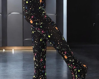Women&#39;s Graffiti Print Pantyhose - Black Galaxy Starry Night Tights, Opaque Sheer Hosiery, Unique Funky Fashion Legwear