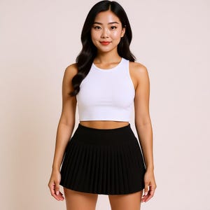 Black Pleated Tennis Skirt with Shorts for Women – High Waist Golf Skort, Pocket Athletic Sports Skirt for Workout and Casual Wear