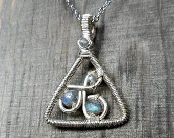 Sterling Silver Triangle Wire Wrap with Labradorite Stones