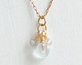 Gold Faceted Blue Topaz and Labradorite Gemstone Drop Necklace