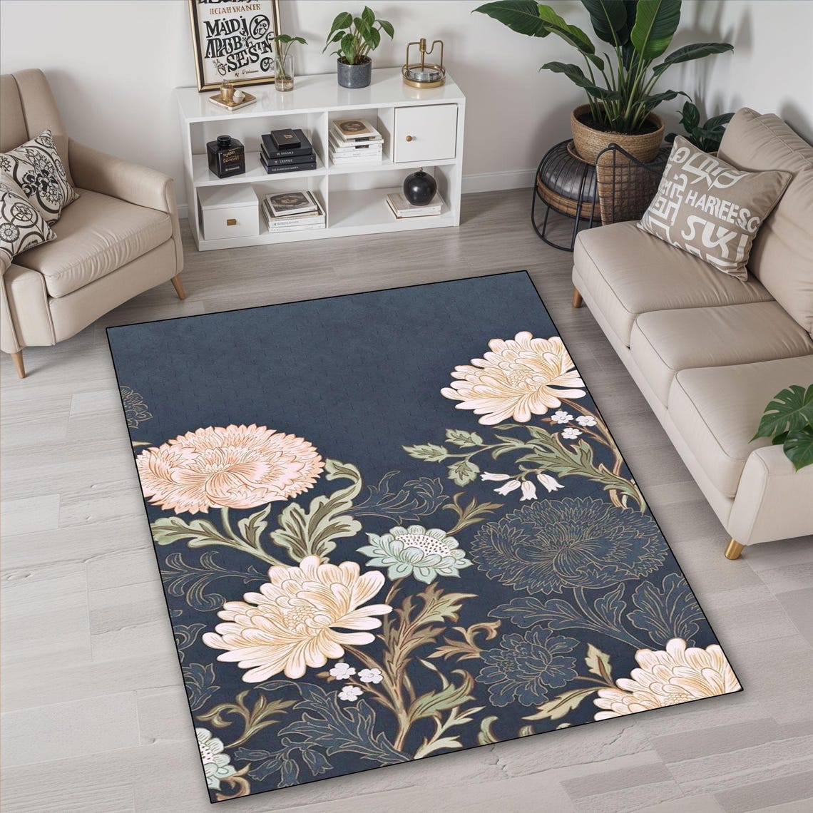 Pink Roses Rug, Black Floral Rug, Pink Area Rug, Hot Pink Bedroom Rug ...